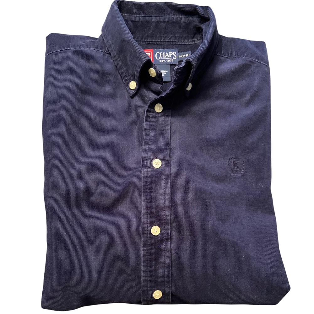 Chaps Boys Corduroy Fine Whale Button Down Shirt in Navy 12/14-Medium Like New!!